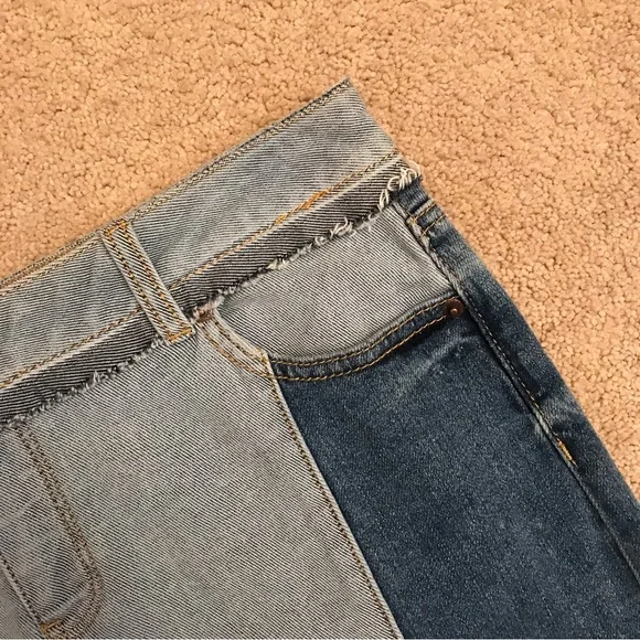 Soho Color Block Denim Skirt NEW Womens Size 6 Blue Distressed Raw Hem - Picture 6 of 13